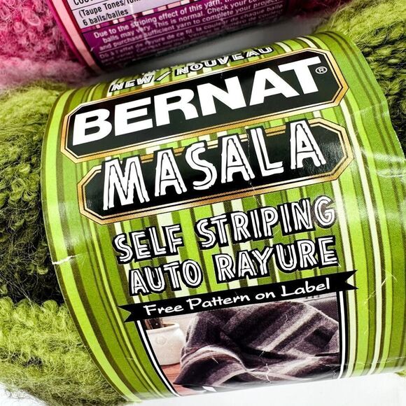 Bernat Masala Bulky Yarn Self Striping Pink Hyacinth Hues Green Thyme Tones (2) - Picture 2 of 7